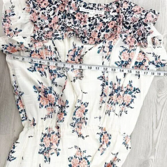 Veronica Beard Amica Floral Ruffle Silk Tiered Skirt Dress White Pink Size 2 - Picture 12 of 12